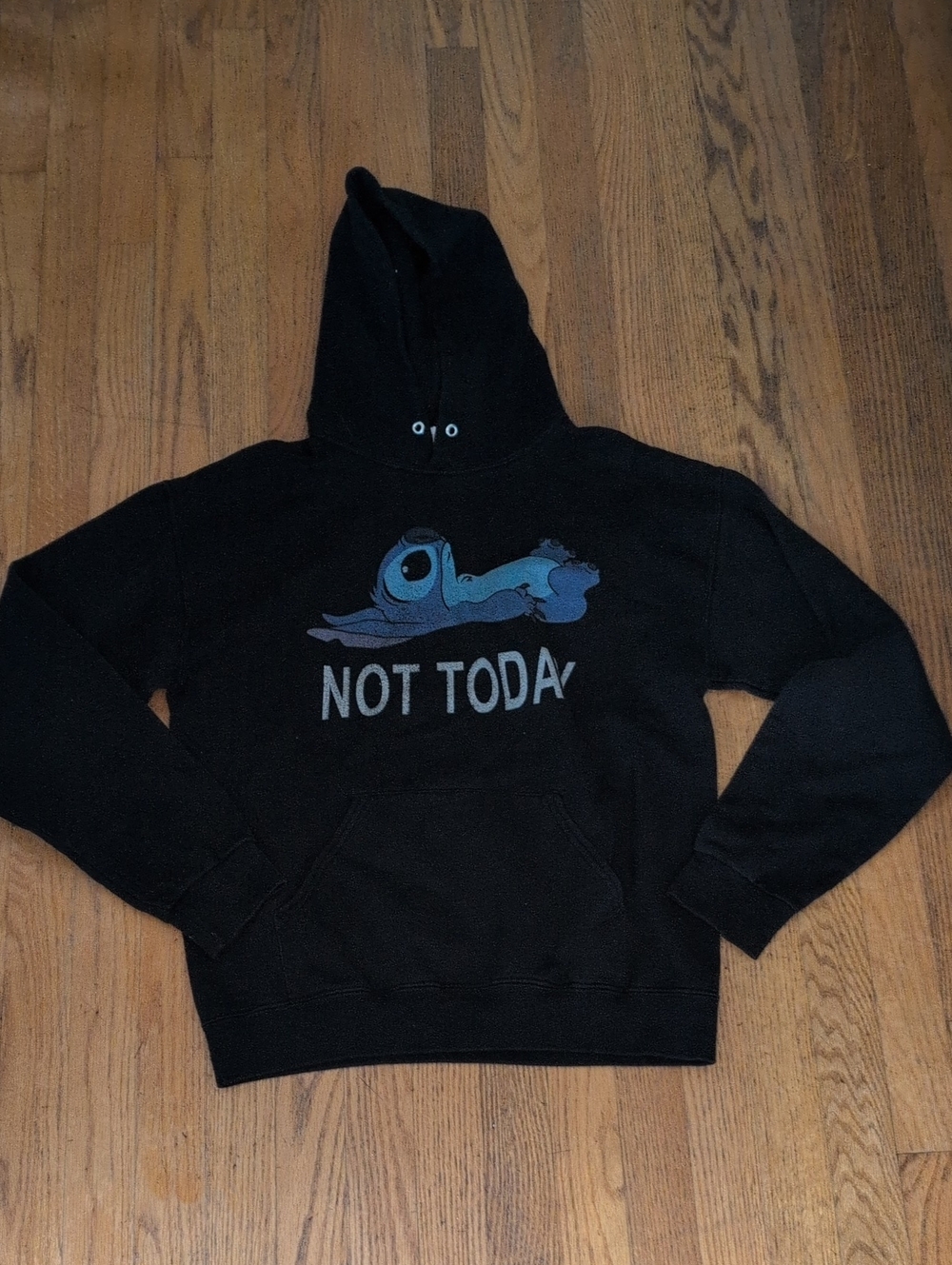 Disney Black Hoodie with Blue Stitch Graphic and 'NOT TODAY' Text